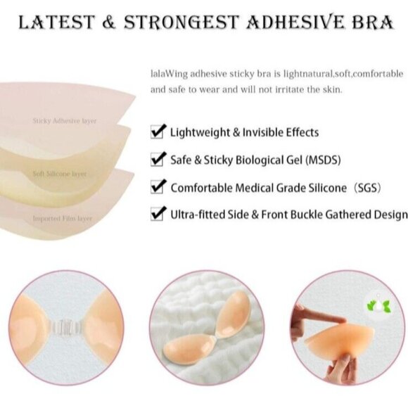 Adhesive Size B Bra Sticky Silicone Adhesive Strapless Backless w Nipple Covers - Picture 5 of 6